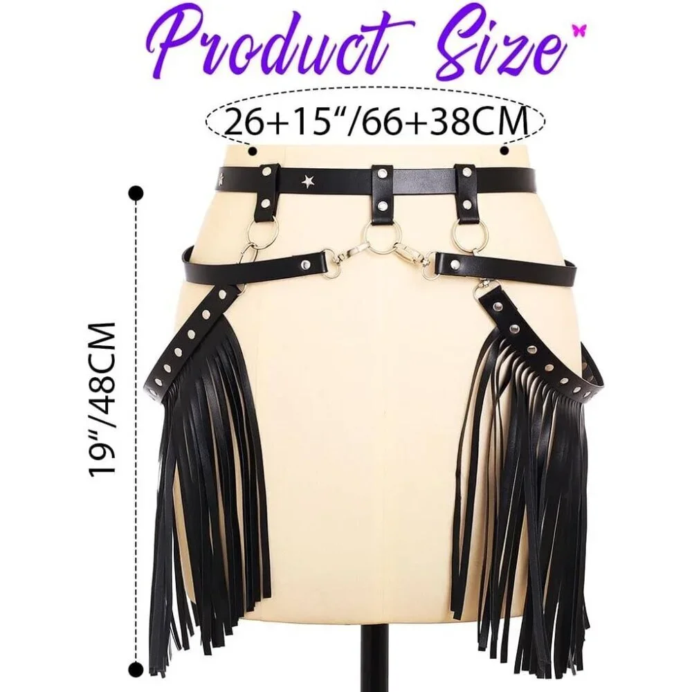 Fringe Leather Belt Women's Black Waist Body Accessories Fashion Rave